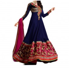 Janasya Women's Georgette Semi-Stiched Salwar Suit (JNE0975-DR-NAVY_Free Size_Navy Blue)